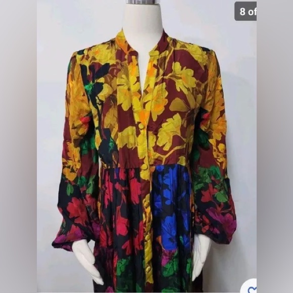 Anthropologie Siddhartha Bansal flower maxi long sleeve Print  Dress size xs - Picture 8 of 9